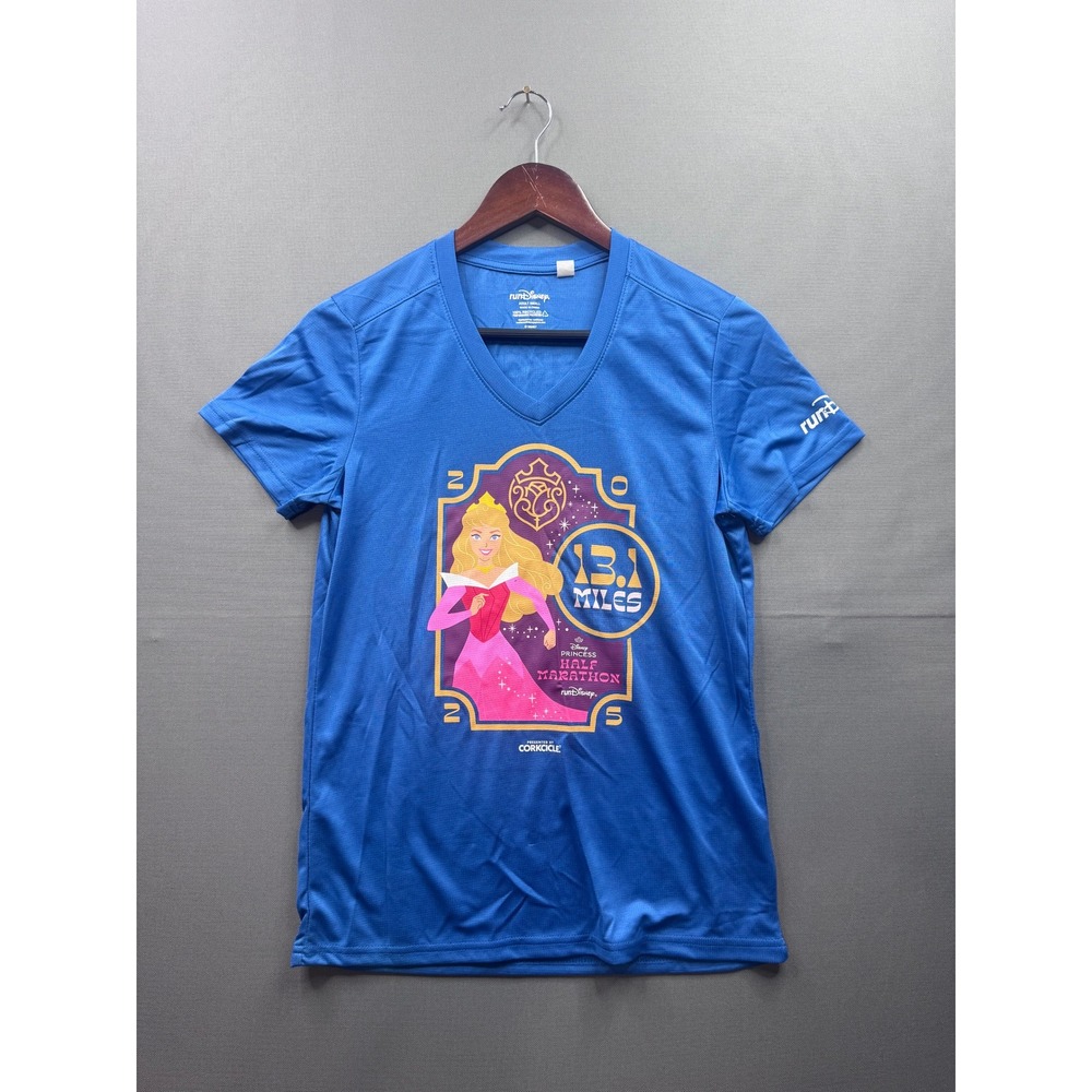 RunDisney Aurora Princess Half Marathon Blue V Neck T‎ Shirt Womens Small